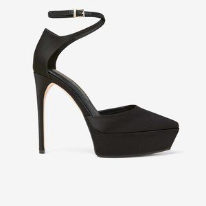 Tamara Mellon High Point Black Satin Heels | Size 40.5 (fits size 41)